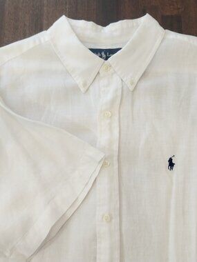 Ralph Lauren 100% Linen Designer Shirt Mens XXL Solid Pure White Classic Fit